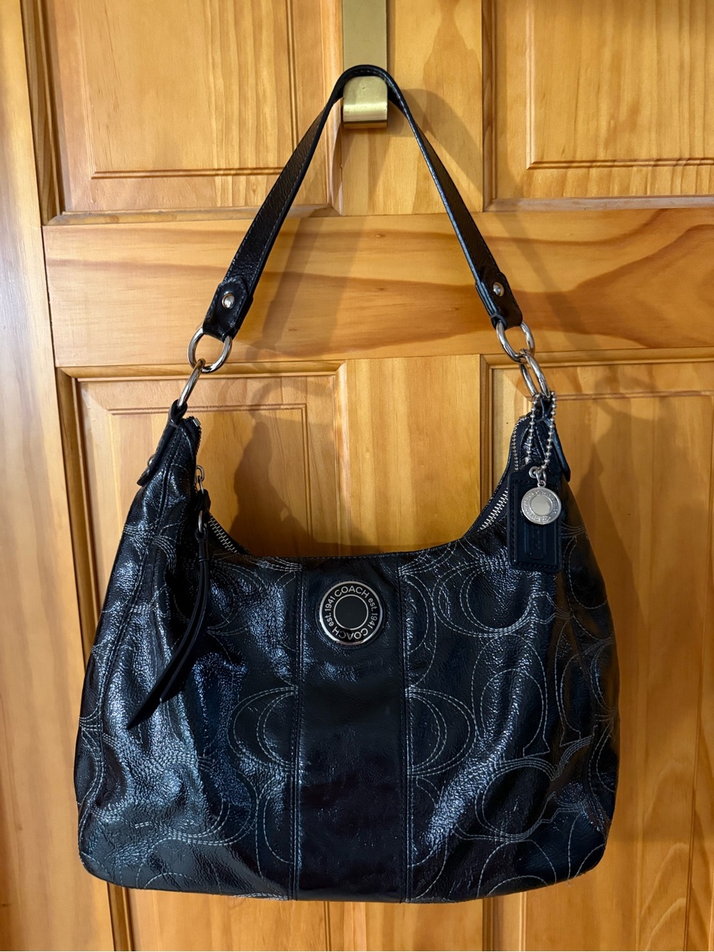 Coach Black Logo-Embossed Leather Shoulder Bag